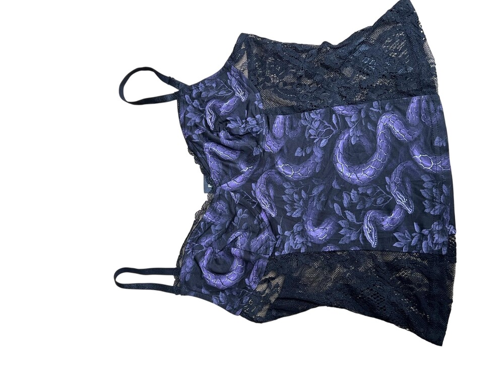 KILLSTAR Tank Womens M Black Camisole Sheer Lace Strappy Snake Print Gothic